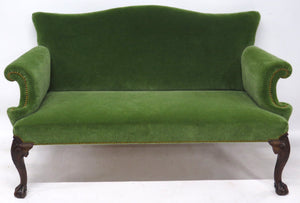 Early George II Settee, circa 1730s, in Moss Green Mohair Velvet