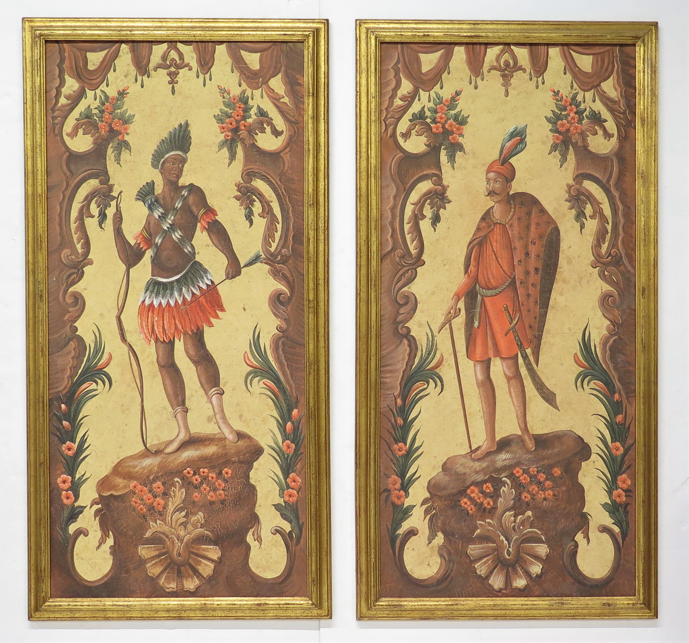 Pair of Continental Paintings / Panels, Depicting Allegories of Africa and Asia