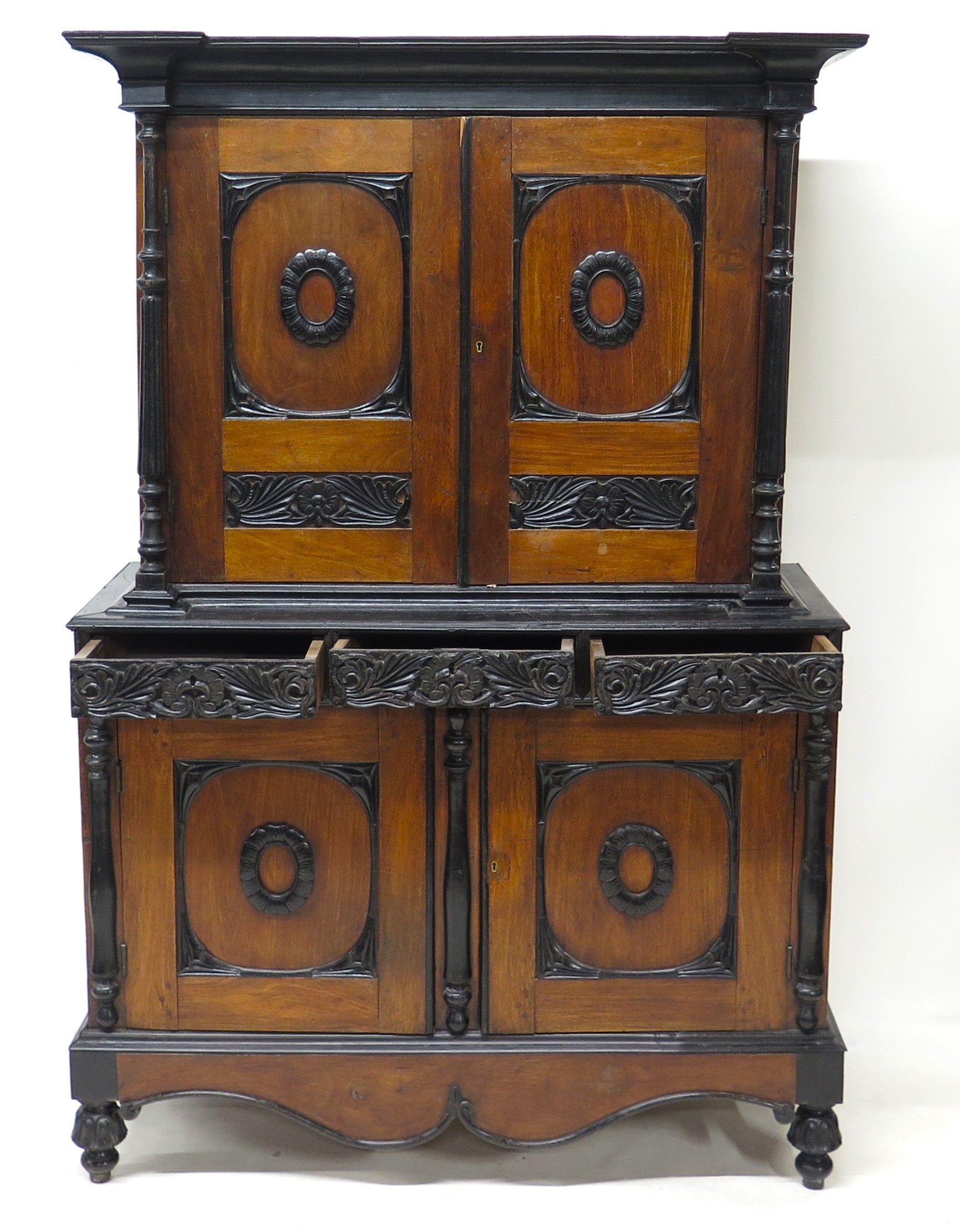 19th Century Ceylonese Indo-Dutch Satinwood and Ebony Cupboard