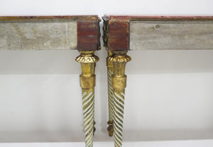 Neoclassic Style Painted Console Tables with Faux Marble Tops