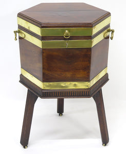 Georgian Mahogany Hexagonal Cellarette with Wide Brass Bands