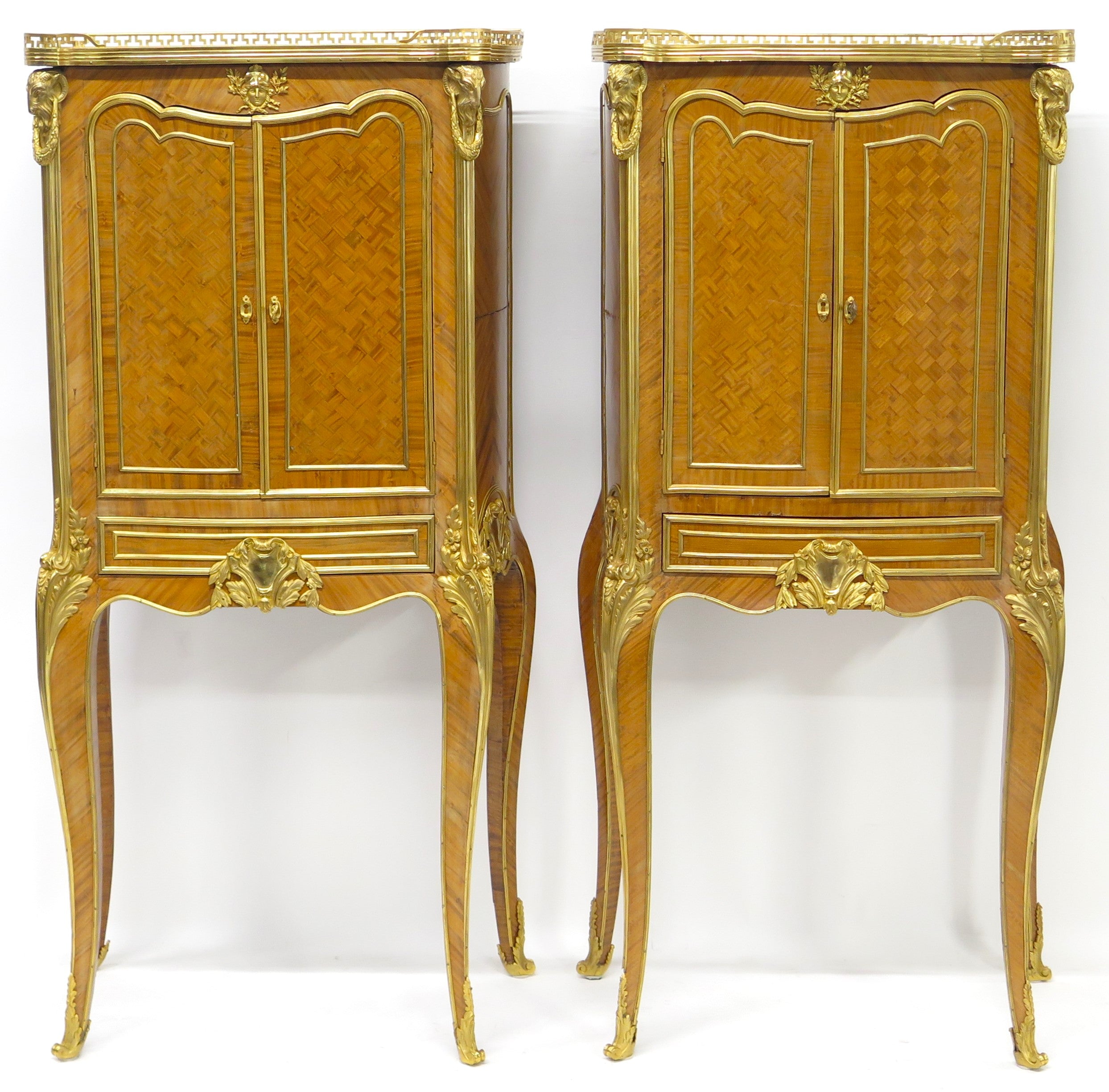 A Matched Pair of Louis XV / Transitional Ormolu-Mounted Parquetry Cabinets
