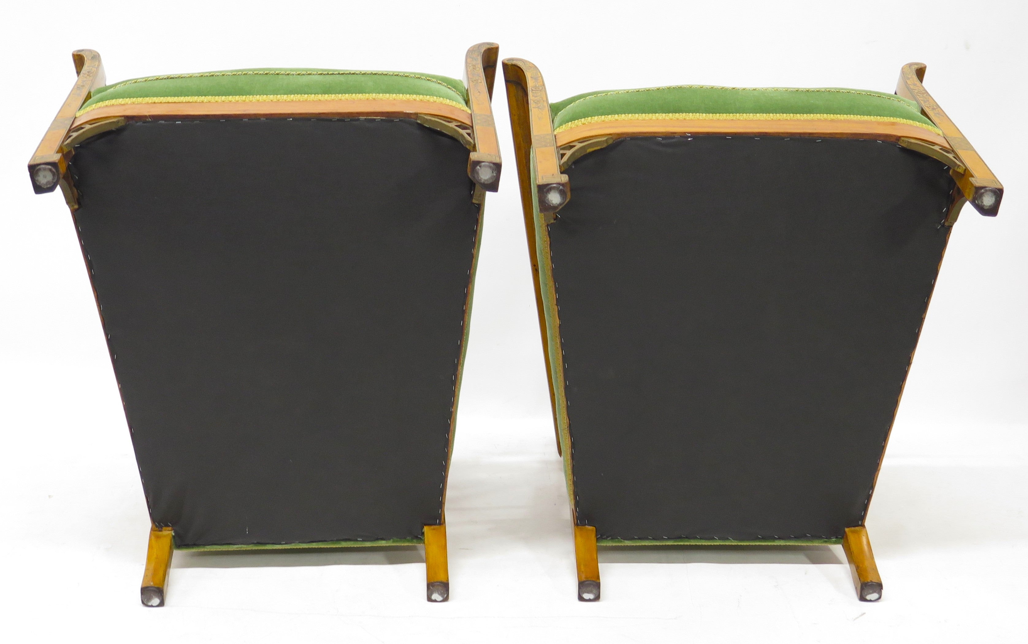 Pair of Satinwood Lounge Chairs in a Chinese-Chippendale-Style