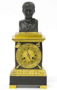 French Empire Patinated and Gilt Bronze Clock by Cleret