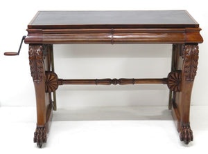 William IV Mahogany Stretcher Based Library Table with Black Leather Top