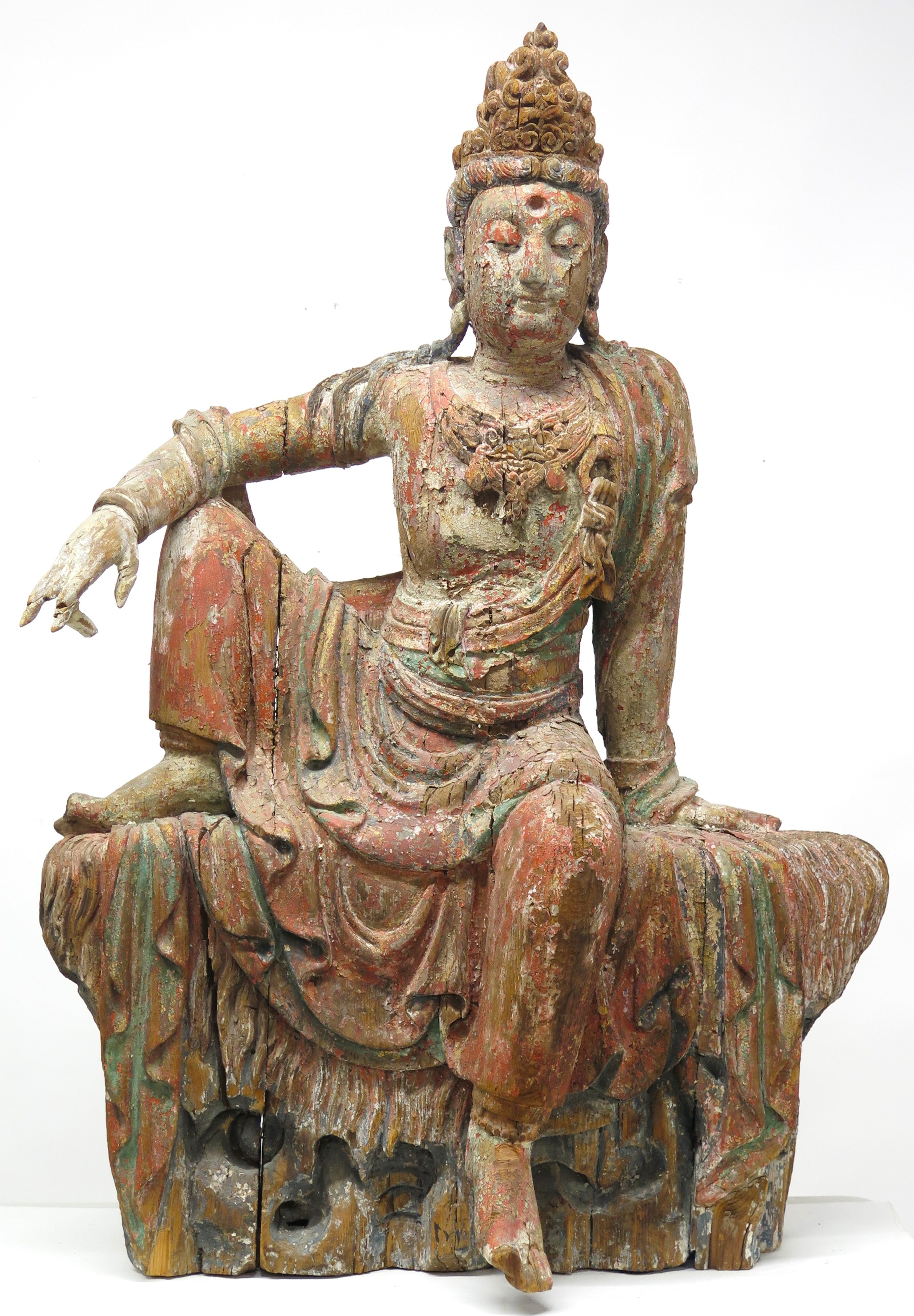 Large Carved Wood Chinese Water-Moon Guanyin