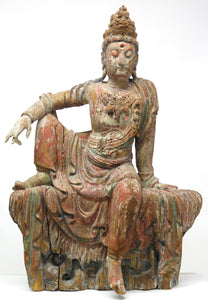 Large Carved Wood Chinese Water-Moon Guanyin