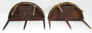 A Beatiful "Near" Pair of Louis XVI Style Mahogany and Brass Mounted Demilune Games Tables