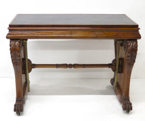 William IV Mahogany Stretcher Based Library Table with Black Leather Top