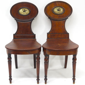 A Pair of English Regency Mahogany Hall Chairs