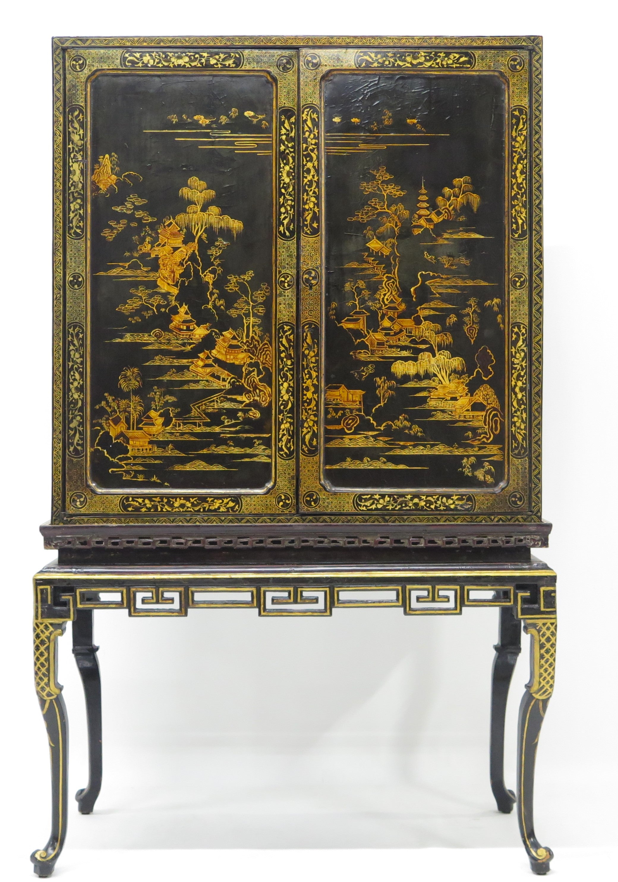 Late 18th Century Rectangular Chinese Export Lacquered Cabinet on Stand