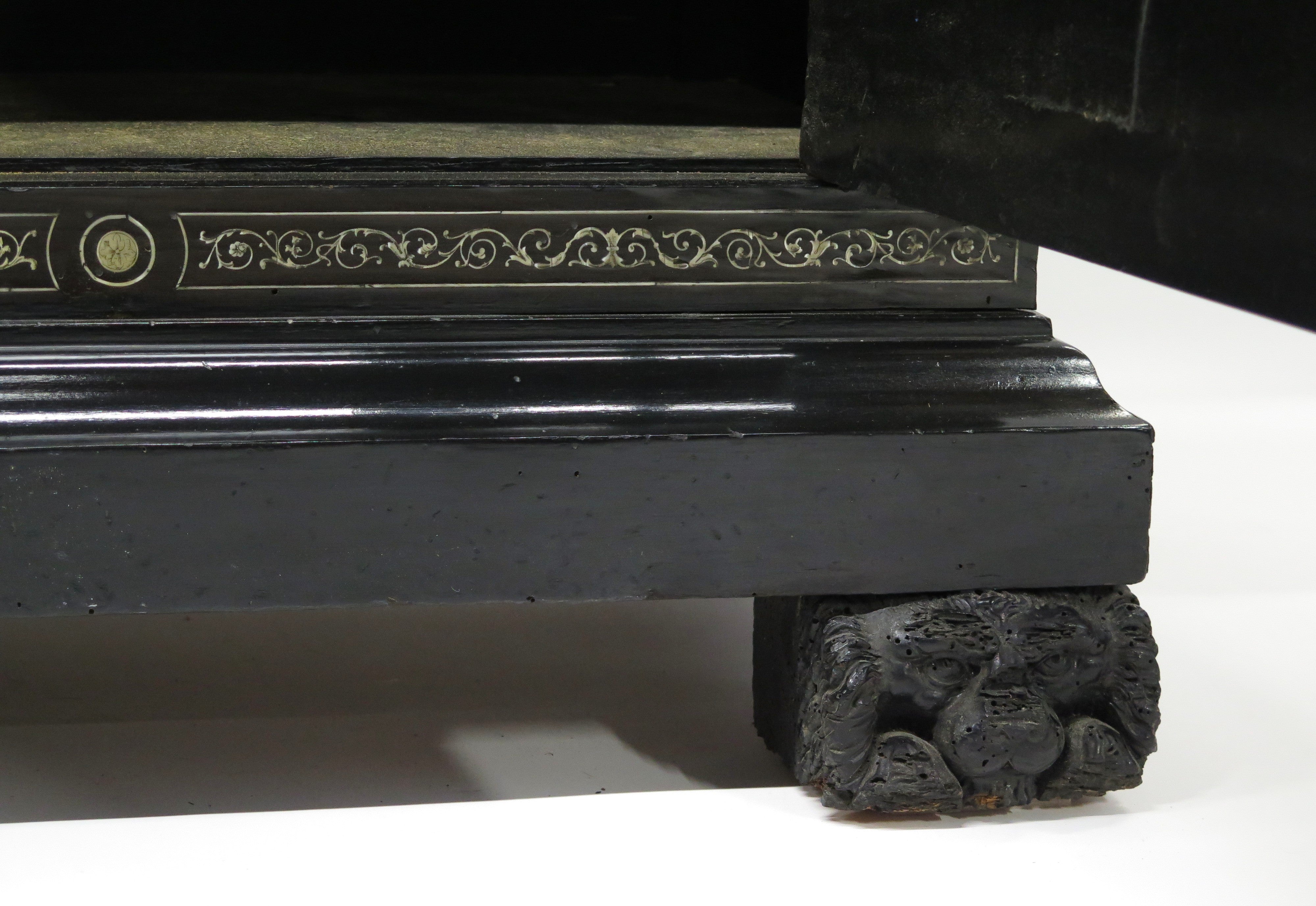 North Italian Ebonized Marquetry Inlaid Vitrine Cabinet Illuminated