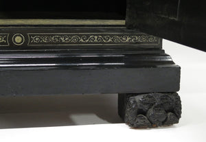 North Italian Ebonized Marquetry Inlaid Vitrine Cabinet Illuminated
