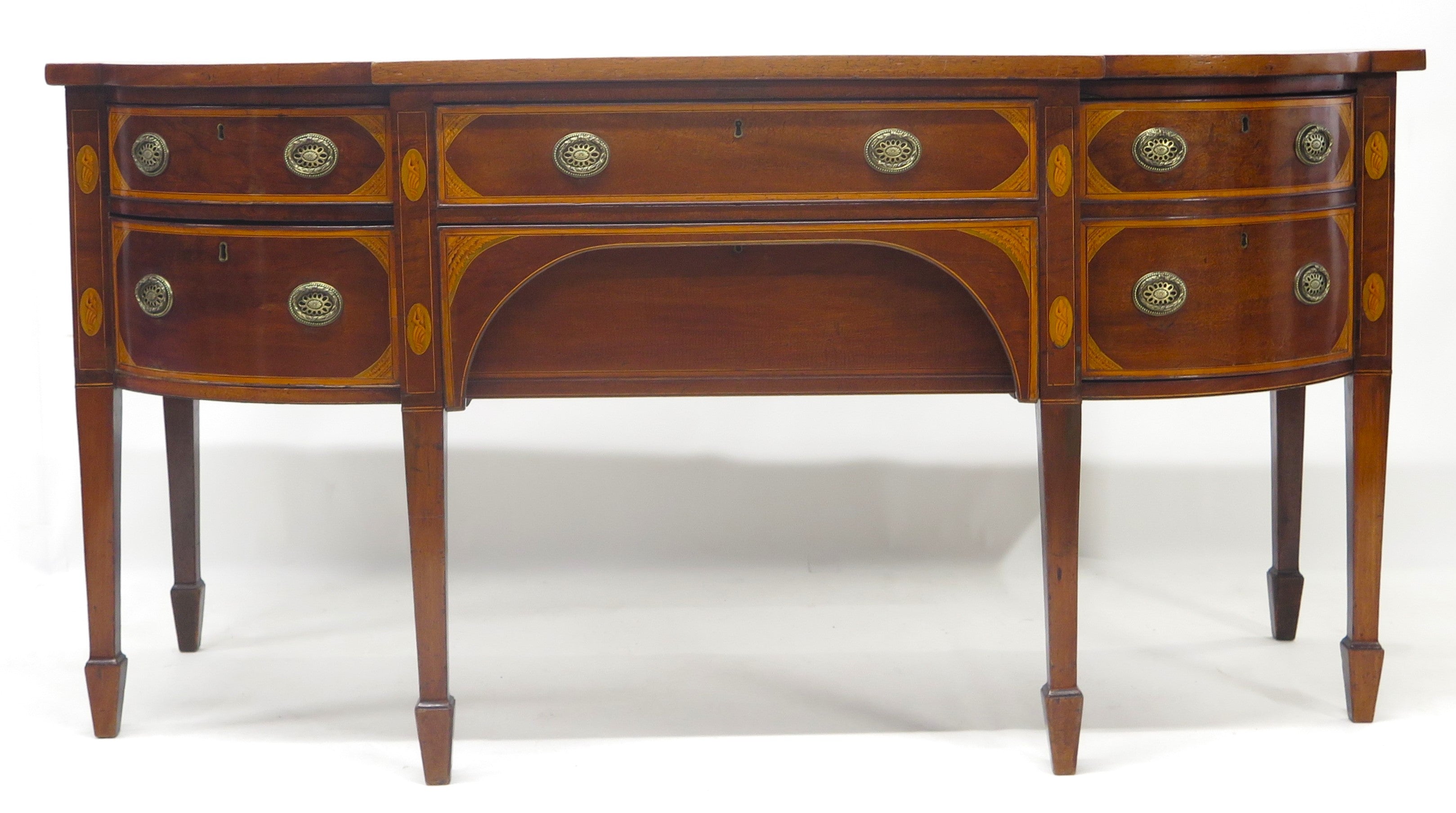A Very Fine Mahogany, Satinwood and Harewood Stepped Bow Front Sideboard