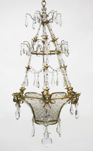 19th Century French Gilt Bronze and Crystal Basket  Shaped Chandelier