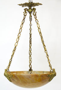 A French Art Deco alabaster and gilt bronze chandelier