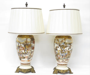 Pair of Japanese Satsuma Vases with Bronze Mounts as Custom Lamps