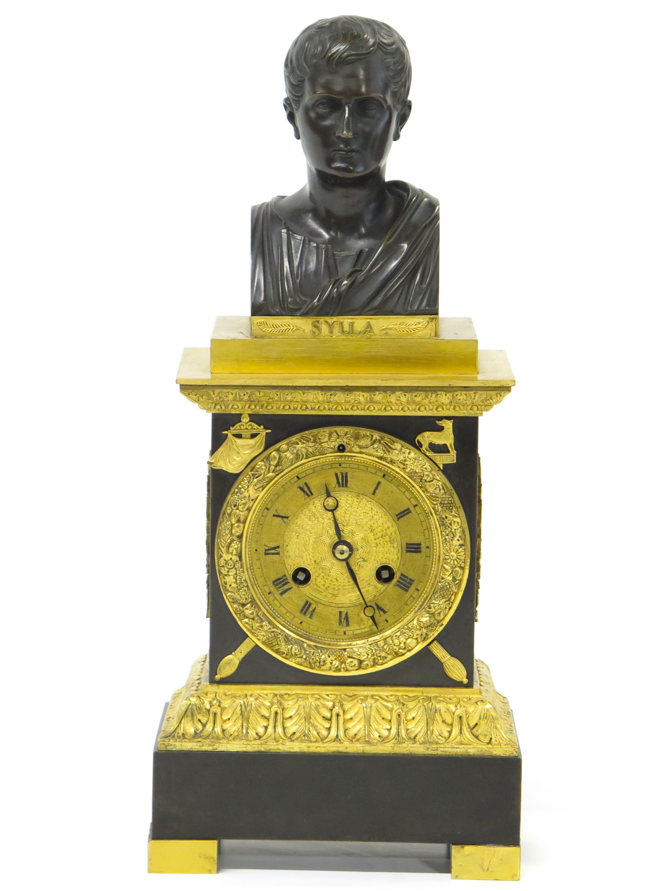 French Empire Patinated and Gilt Bronze Clock by Cleret