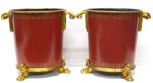 Pair of Large French Tole Red and Gilt Planters