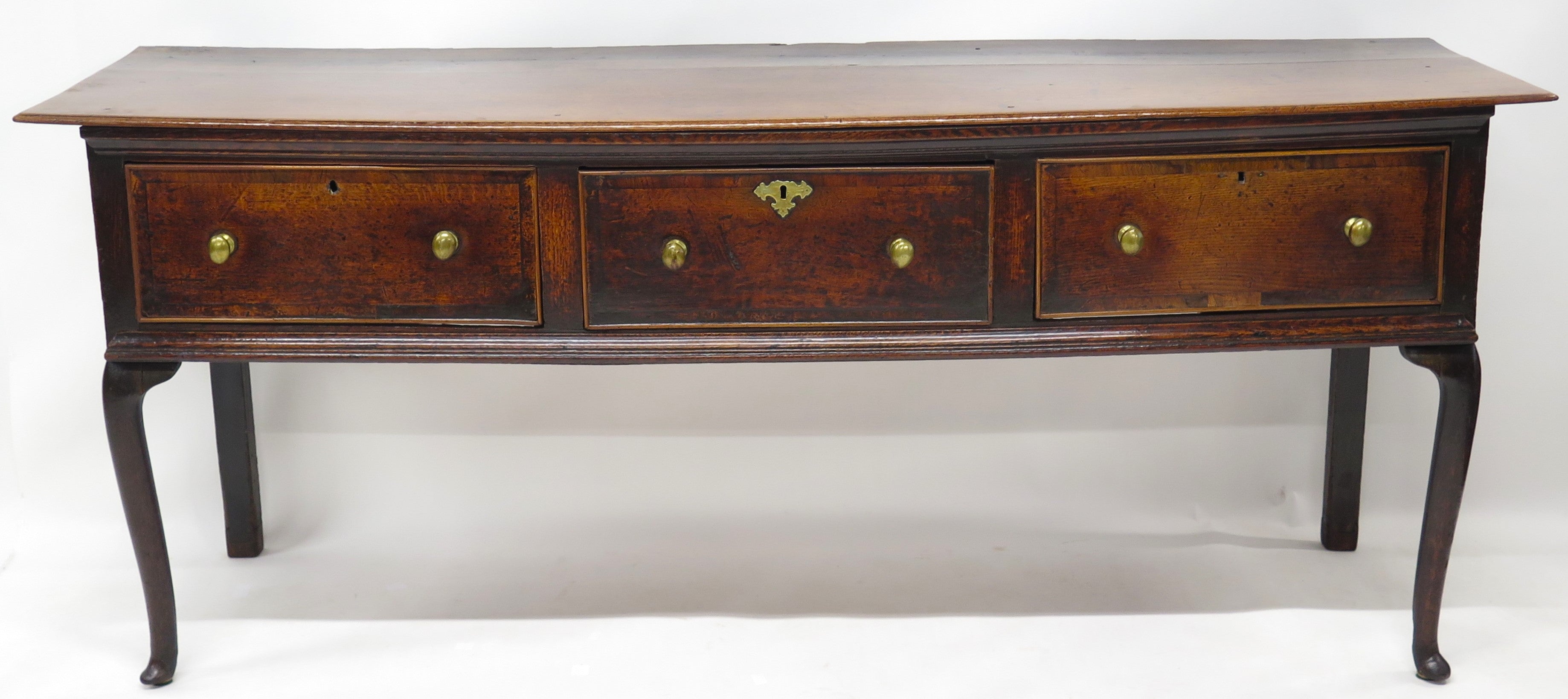 Queen Anne Style English Oak Three Drawers Serving Sideboard