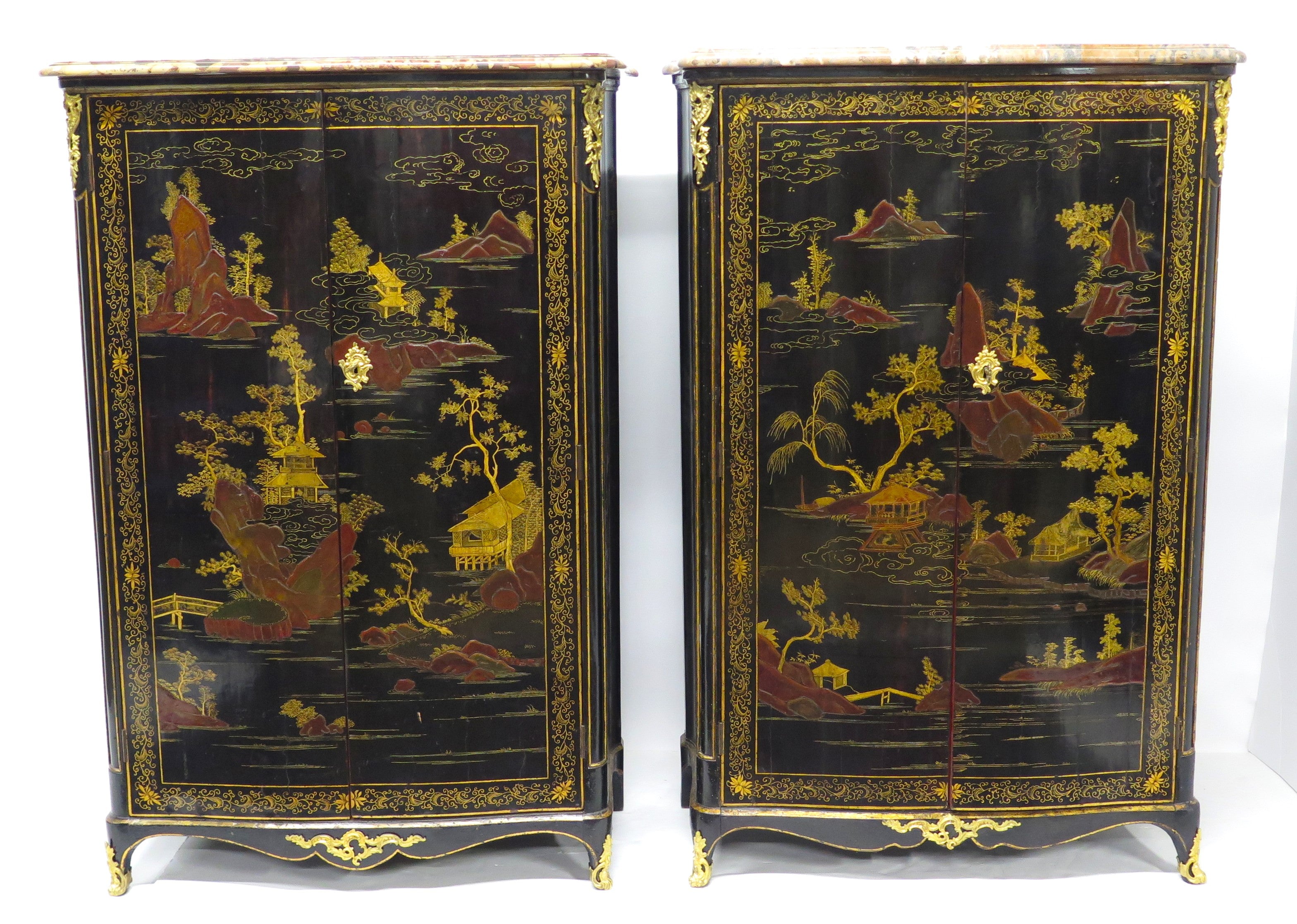 Pair of Louis XV Ormolu-Mounted Black Lacquer Cabinets by Jacques Dubois, Circa 1750