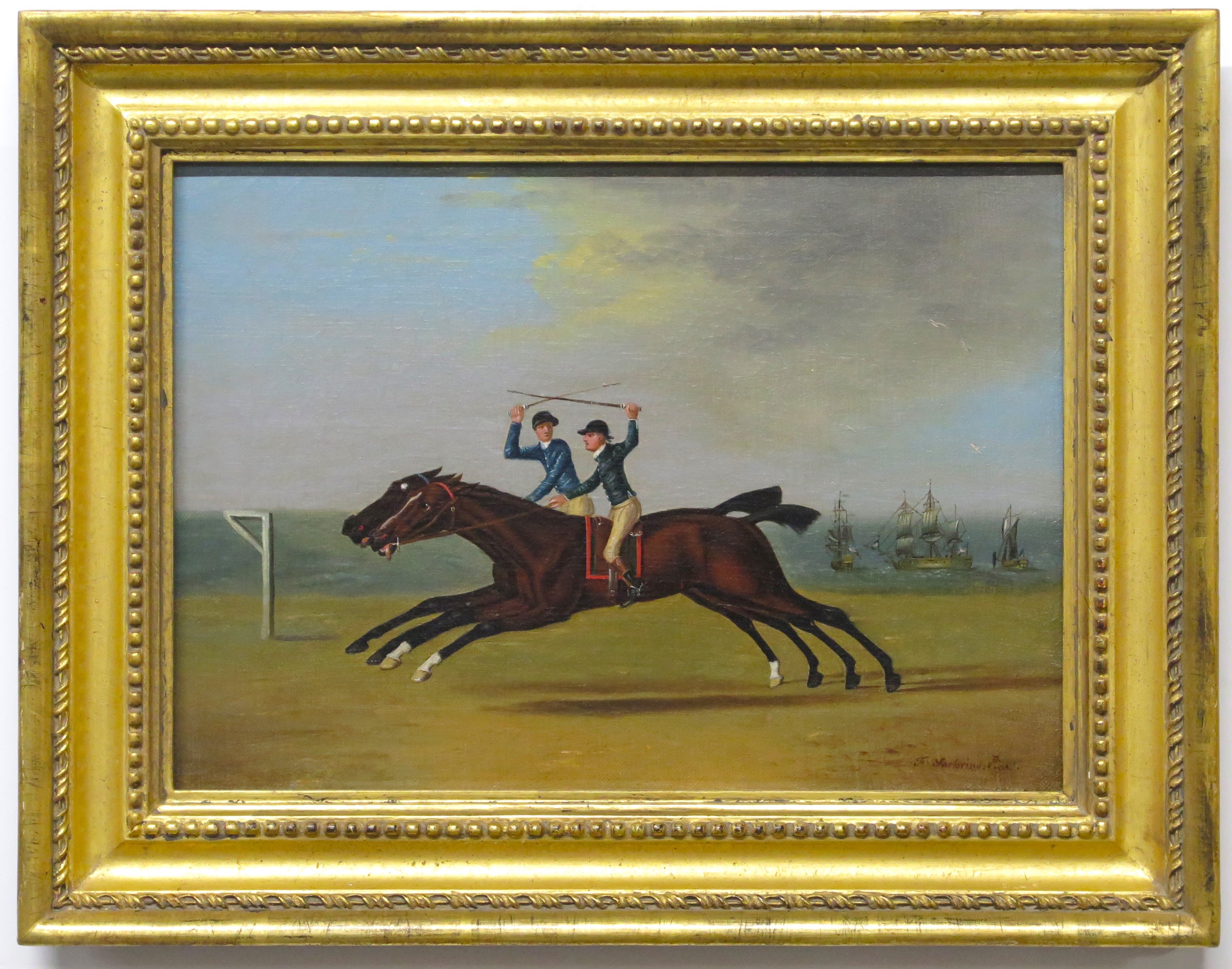 Late Georgian Oil on Canvas Horses with Jockeys