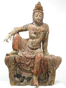 Large Carved Wood Chinese Water-Moon Guanyin