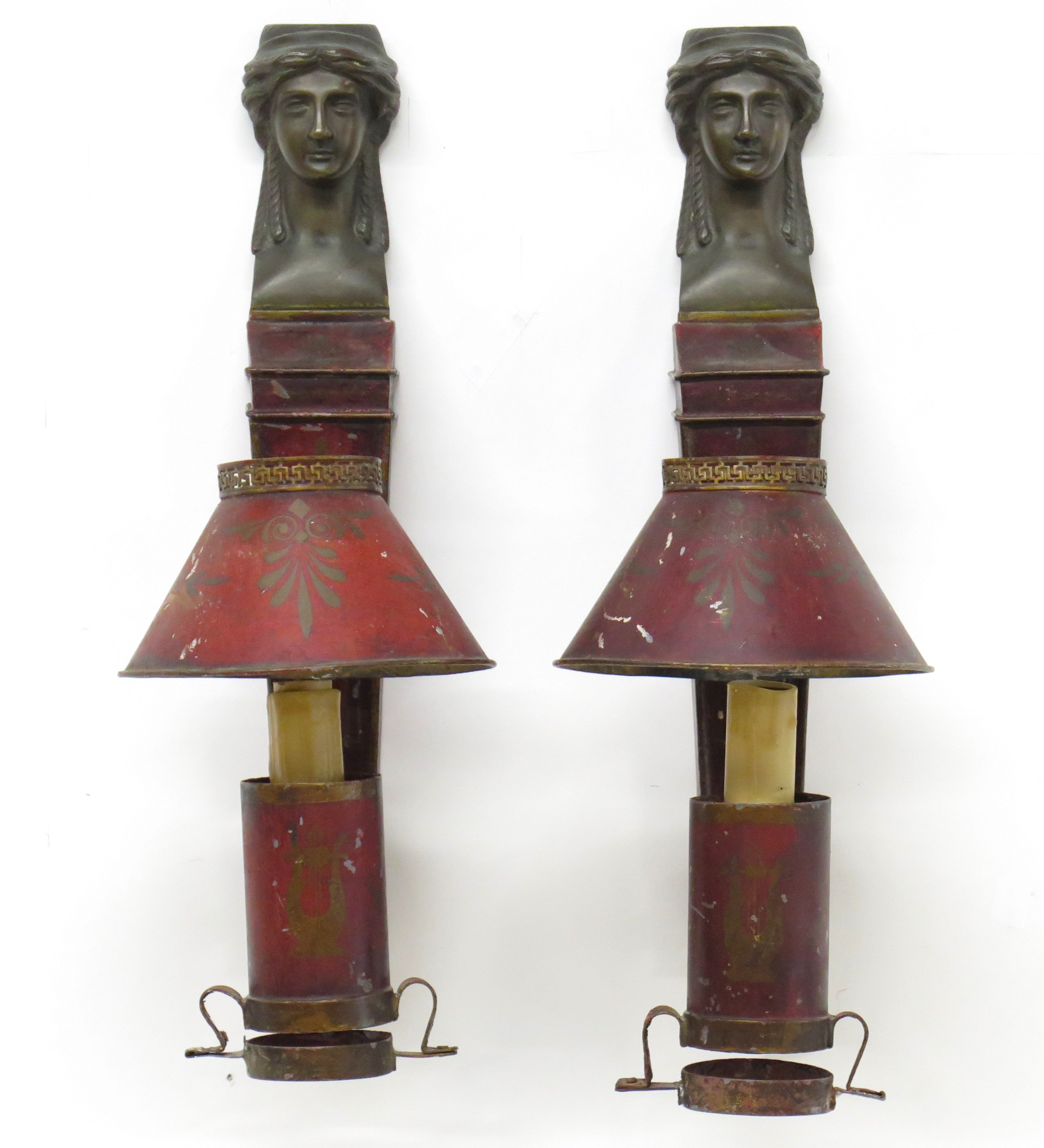 Pair of French Empire Tole Argand Wall Sconces