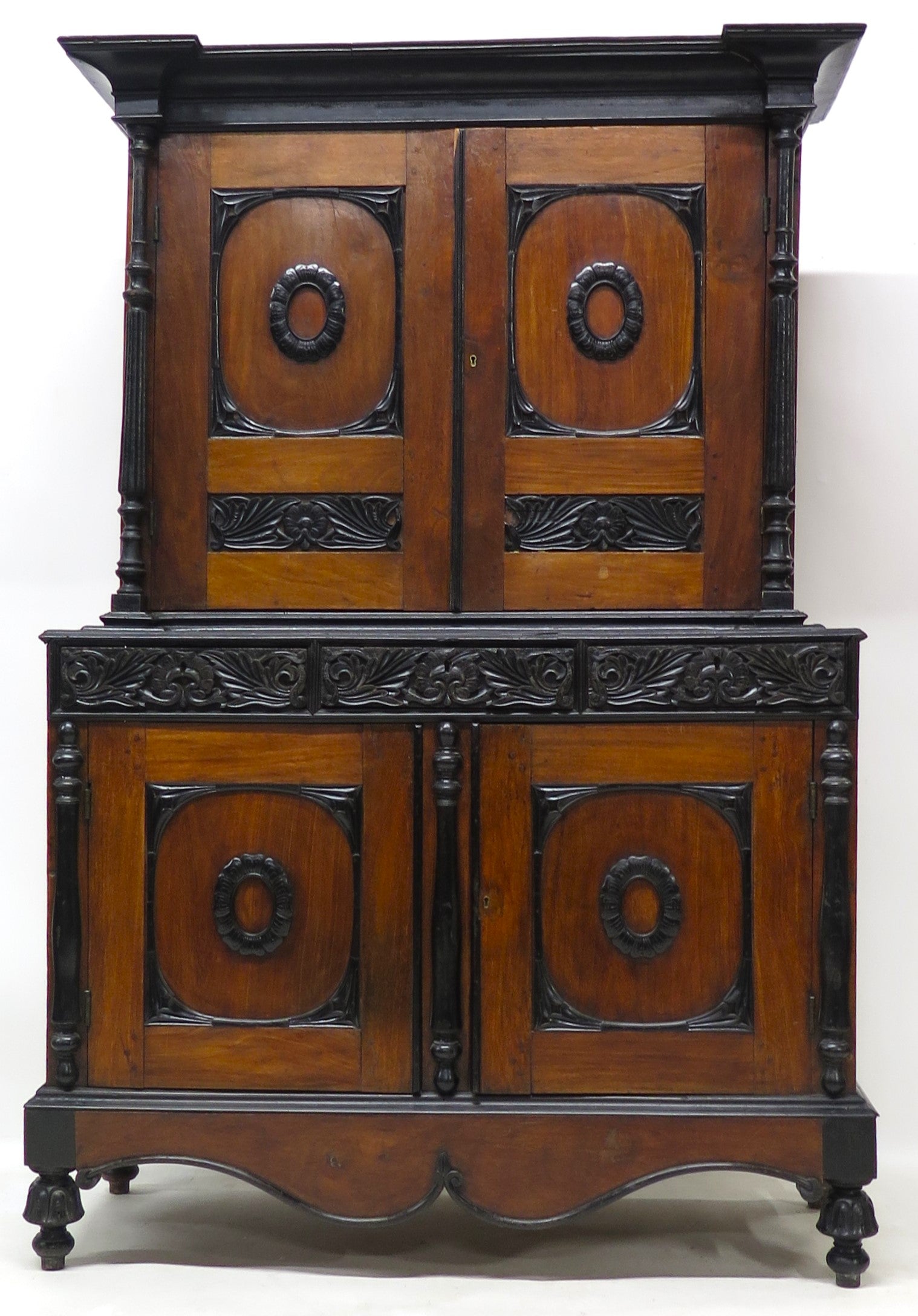 19th Century Ceylonese Indo-Dutch Satinwood and Ebony Cupboard
