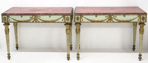 Neoclassic Style Painted Console Tables with Faux Marble Tops