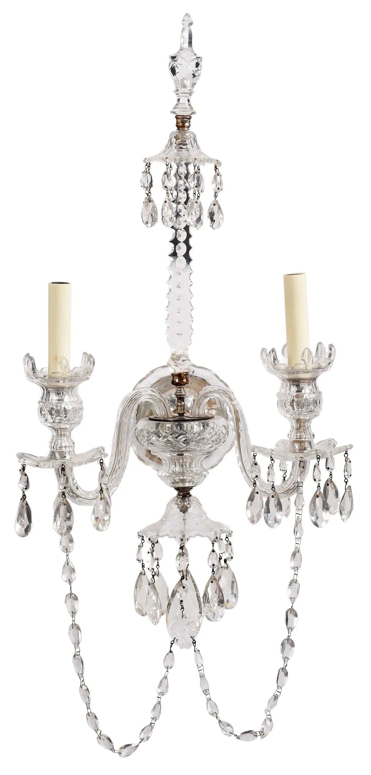 Georgian-Style Cut Crystal Two Light Sconces from Nesle Inc.