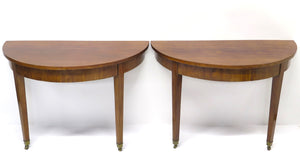 Pair of Walnut Directoire Demi-lune Console Tables