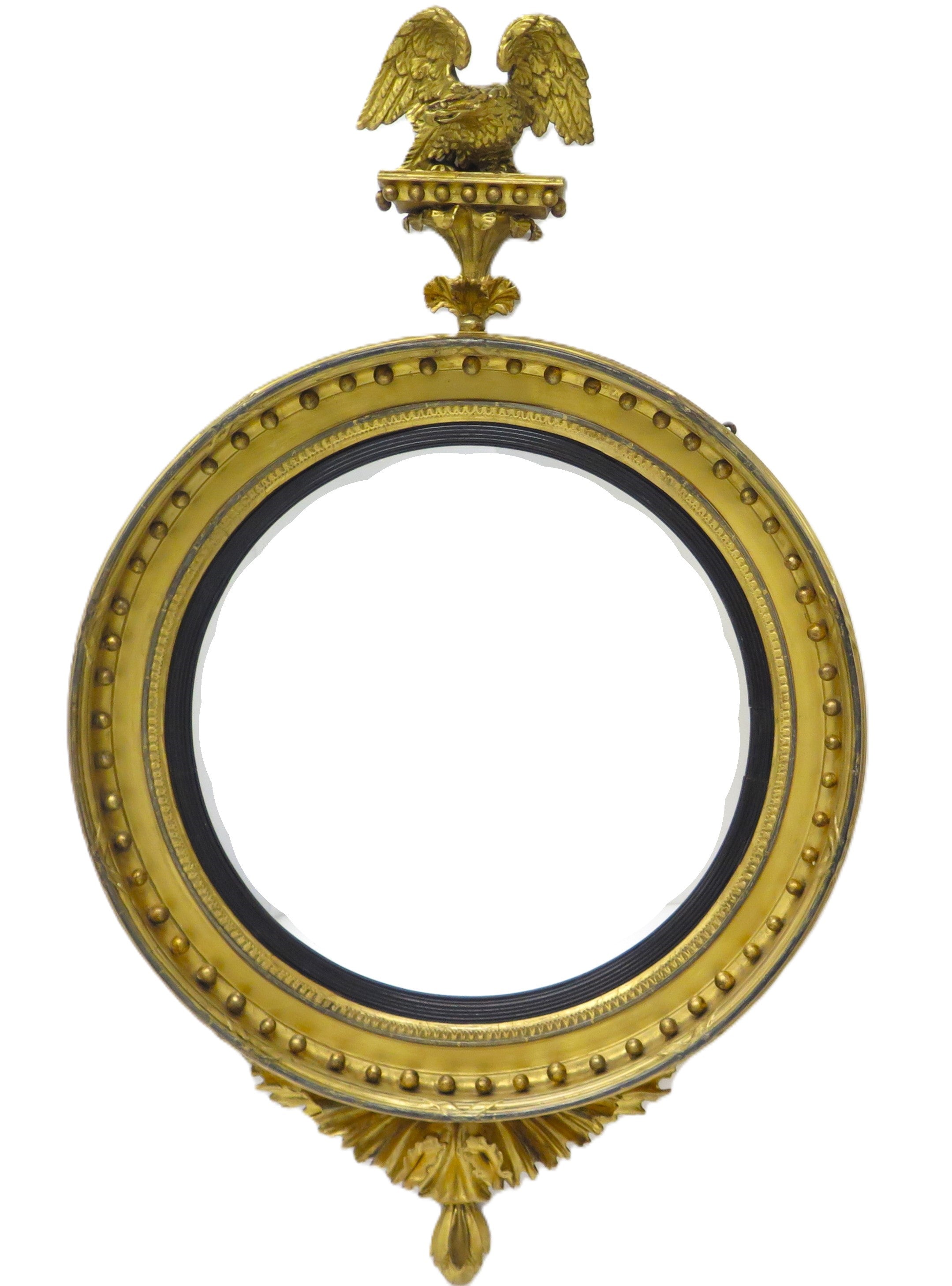A Large English Regency Gilt Wood Convex Mirror
