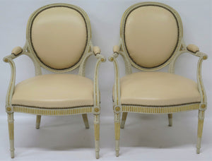 Paint and Parcel Gilt English Armchairs in the French Taste