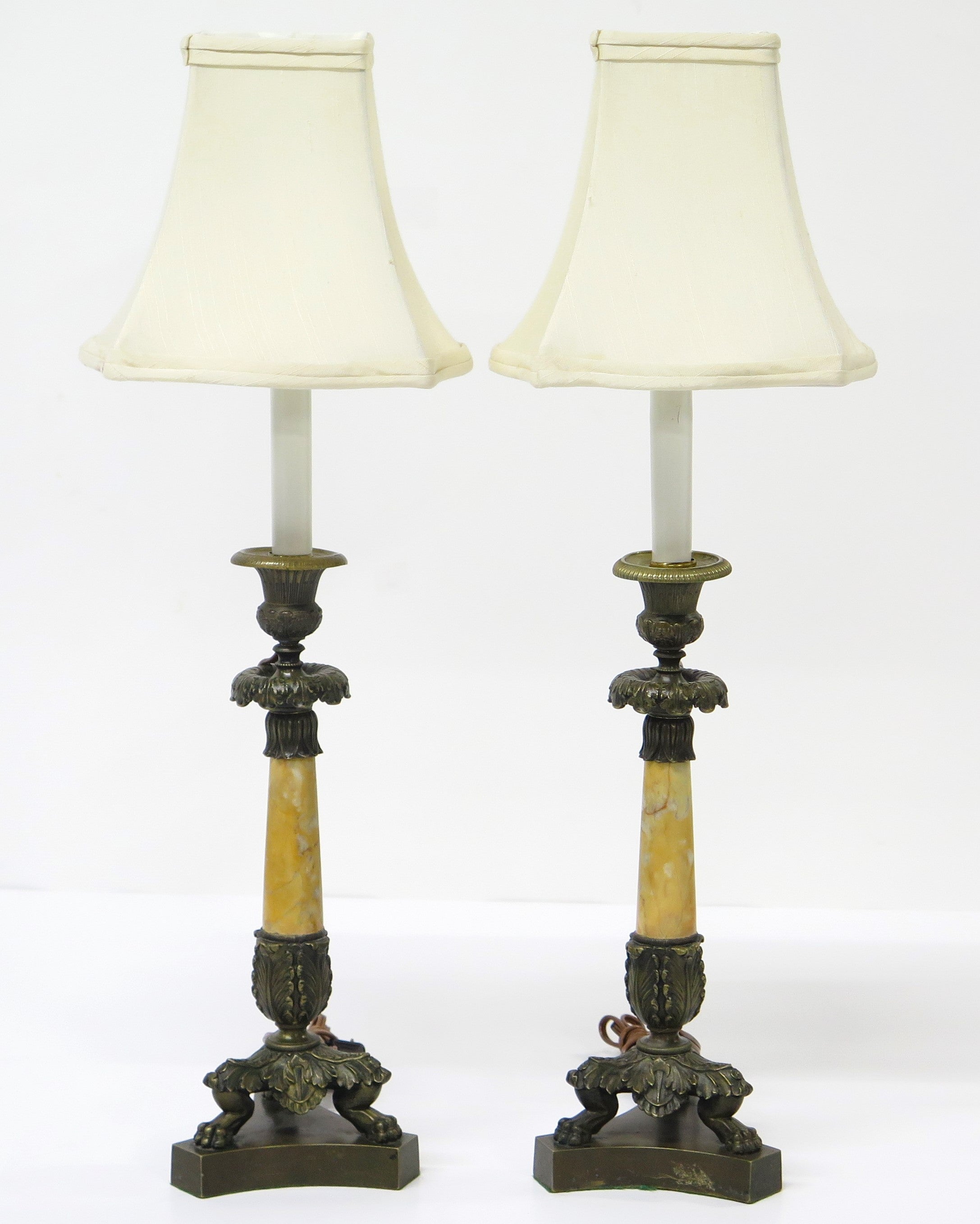 Pair of Charles X Patinated Bronze Lamps