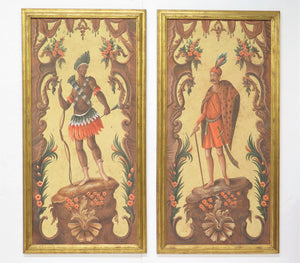 Pair of Continental Paintings / Panels, Depicting Allegories of Africa and Asia