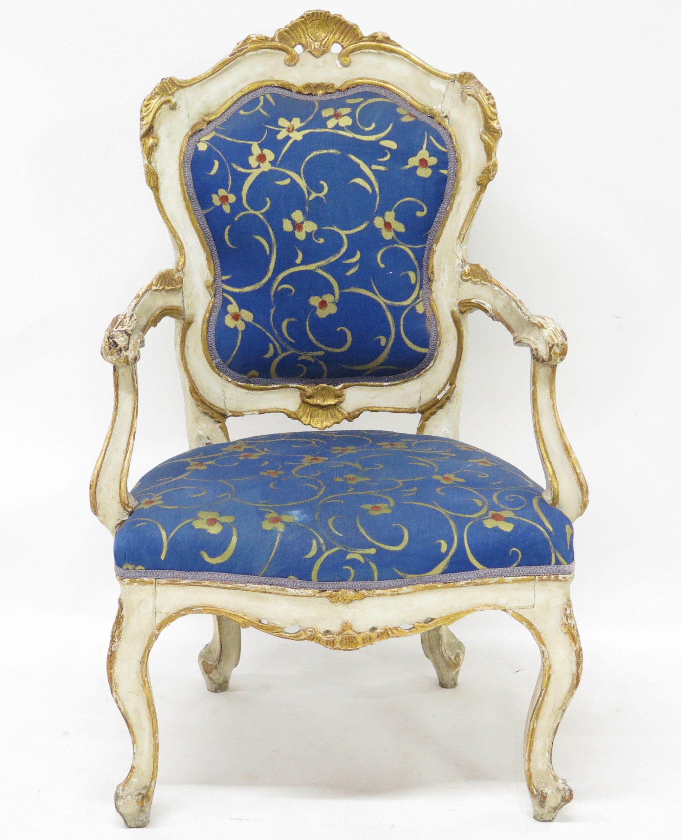 A 19th Century Venetian Painted and Parcel Gilt Arm Chair in the Rococo Style