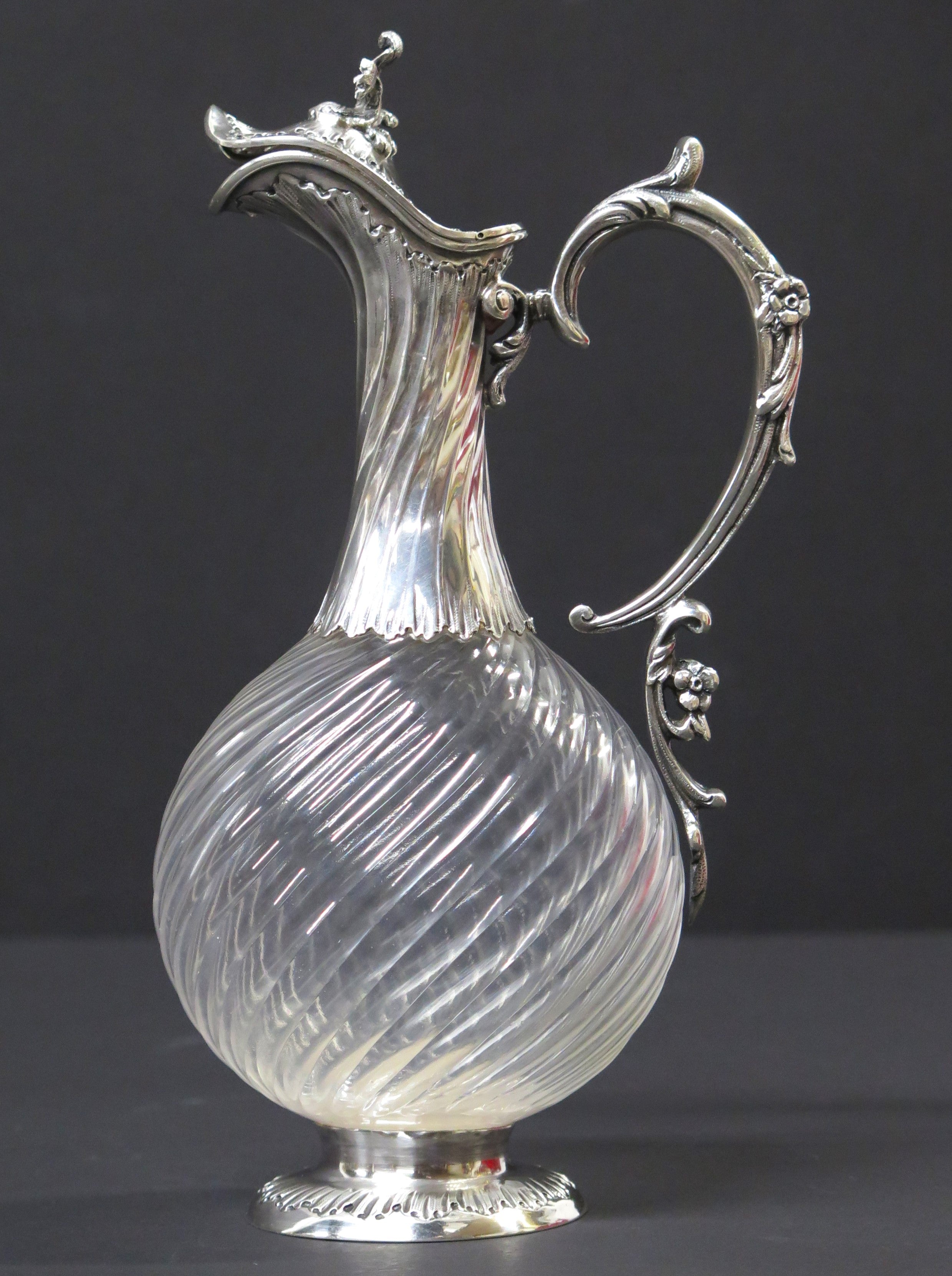 Antique French Sterling Silver Cut Crystal Claret Jug, Ewer