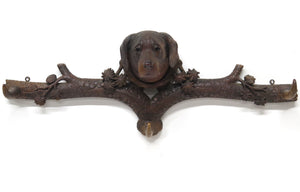 Hand-Carved Black Forest Dog Three Hook Coat Rack