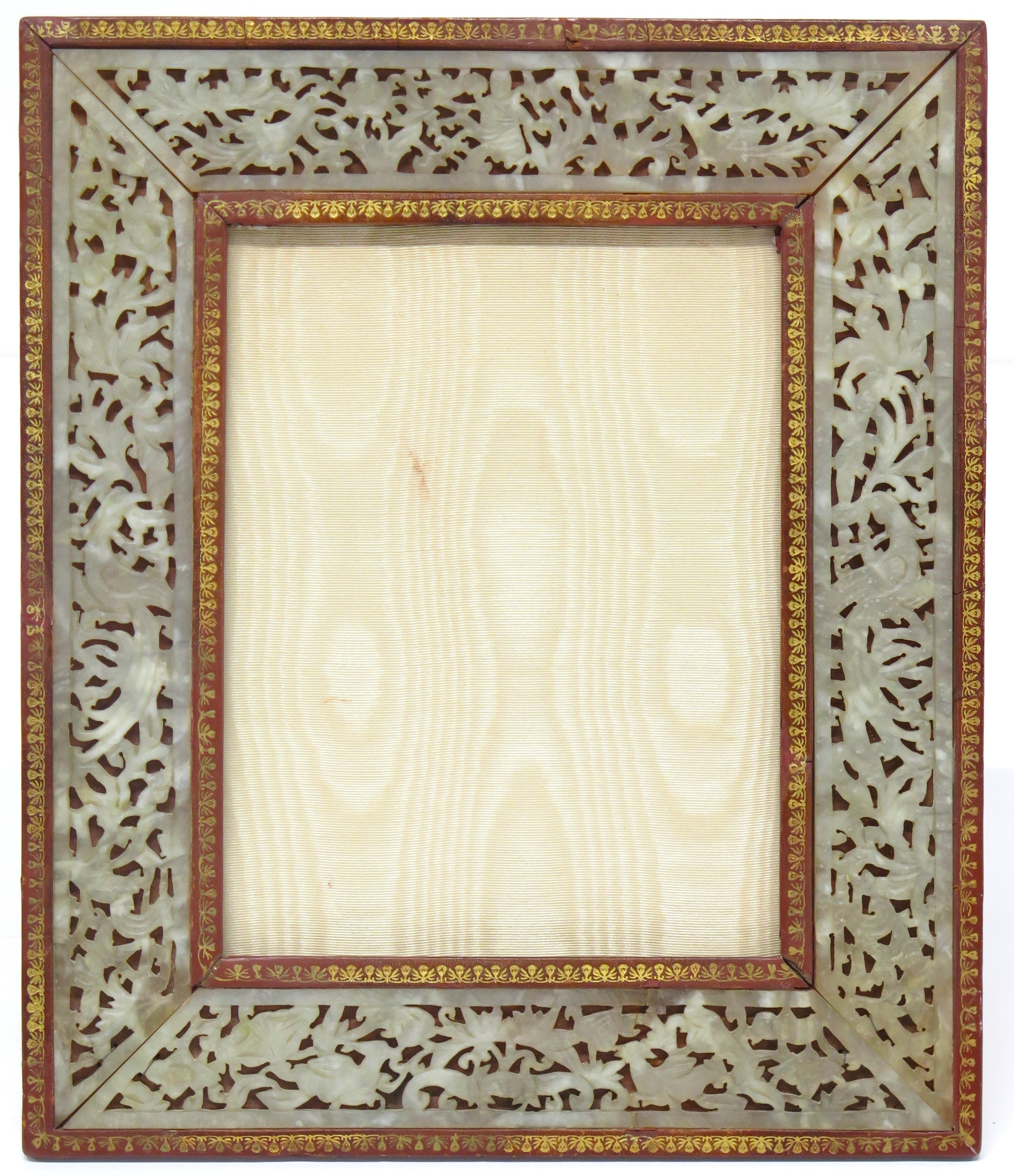 Chinese Carved Jade and Tooled Leather Frame