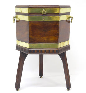 Georgian Mahogany Hexagonal Cellarette with Wide Brass Bands