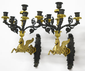 A Pair of Charles X Pattinated and Gilt Five Arm Wall Lights