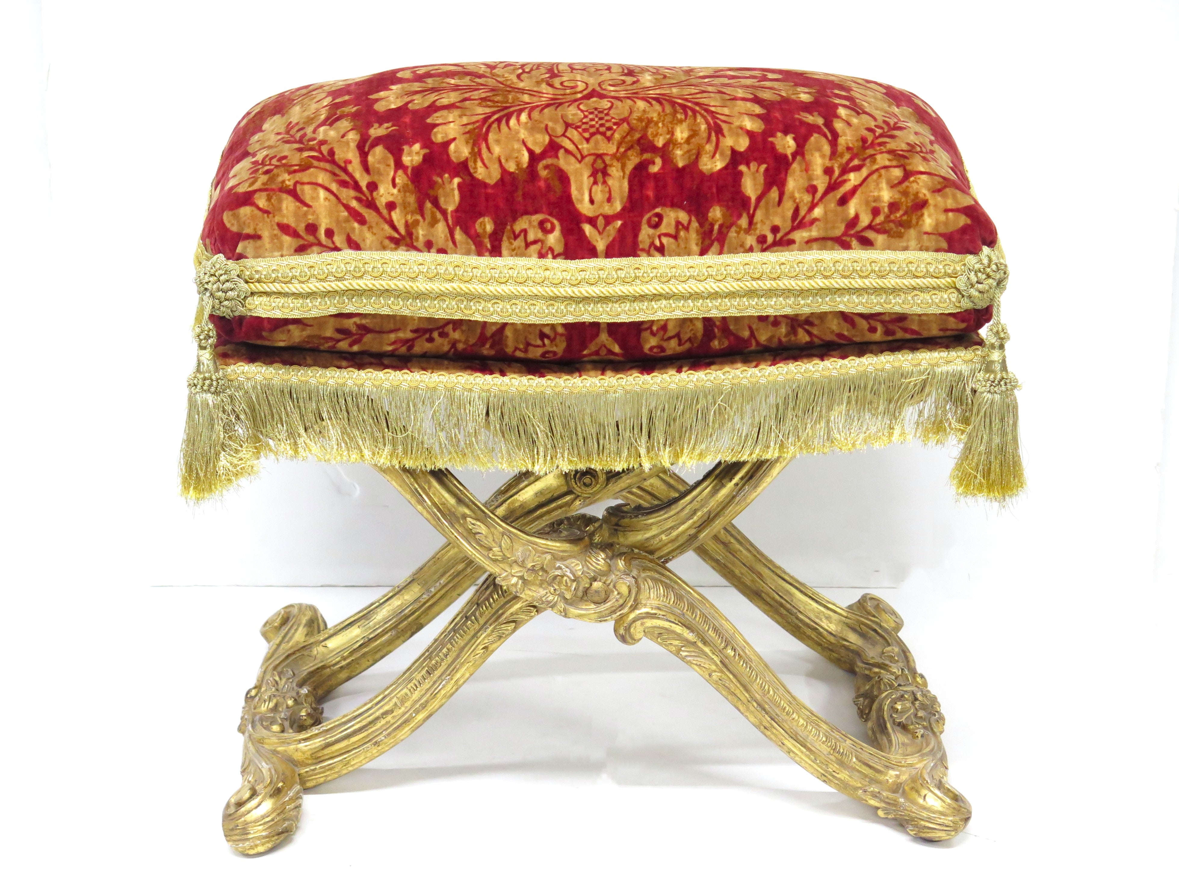 Louis XV-Style Giltwood X-Shaped Folding Stool / Curule Seat