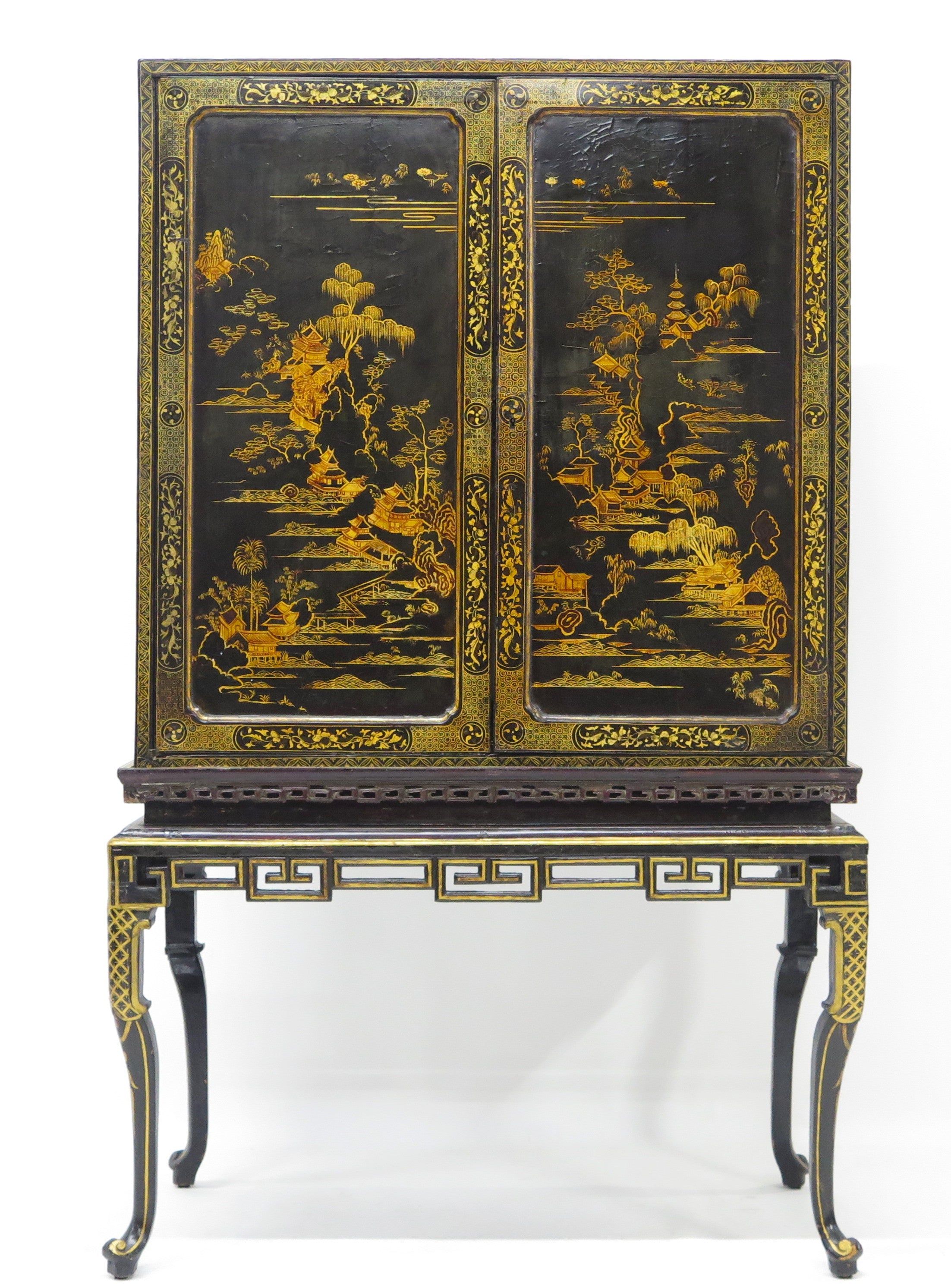 Late 18th Century Rectangular Chinese Export Lacquered Cabinet on Stand