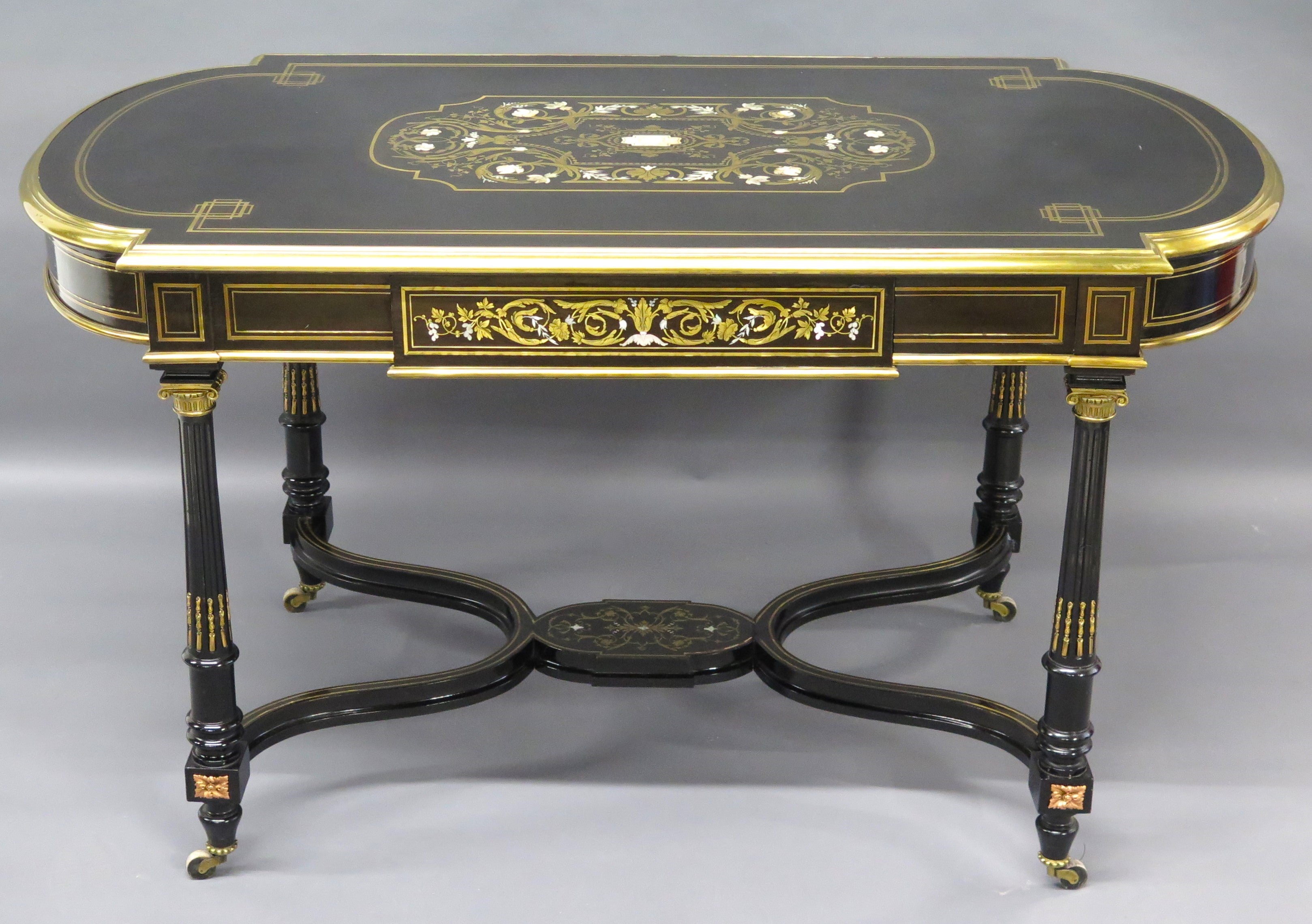 Napoleon III Center Table with Bone, Mother of Pearl, and Brass Inlay