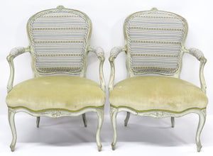 Pair of Carved and Painted Louis XV Fauteuils