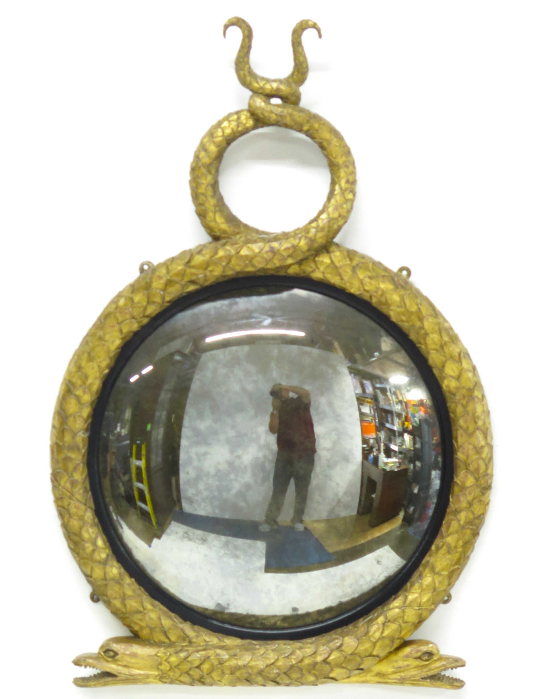 English Regency Giltwood Serpent-Form Convex Mirror