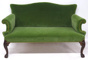 Early George II Settee, circa 1730s, in Moss Green Mohair Velvet