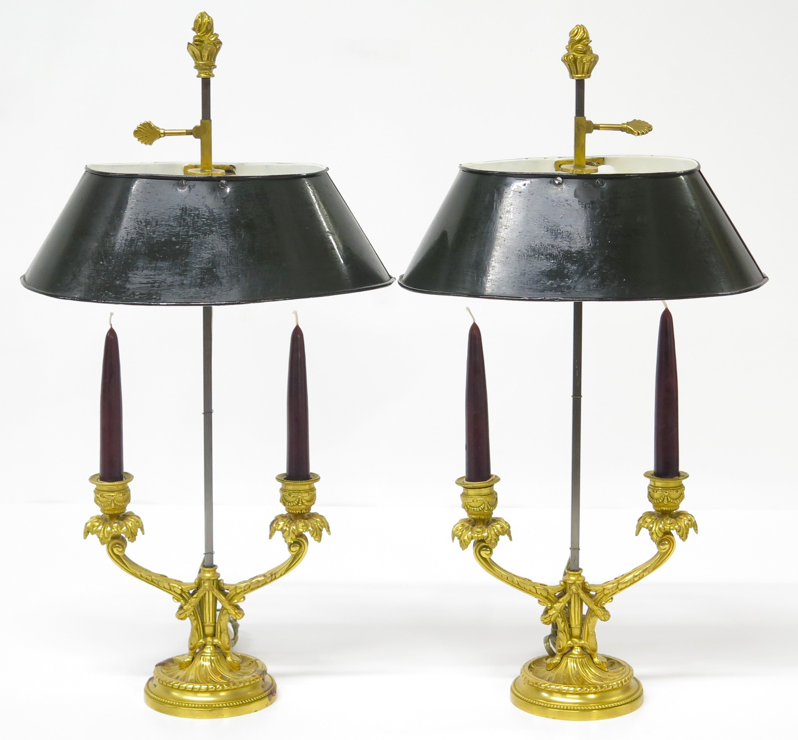 A Pair of Louis XV Style Ormolu Two-Light Bouillotte Lamps