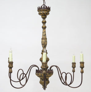 Rustic Wood and Metal Six-Light Chandelier